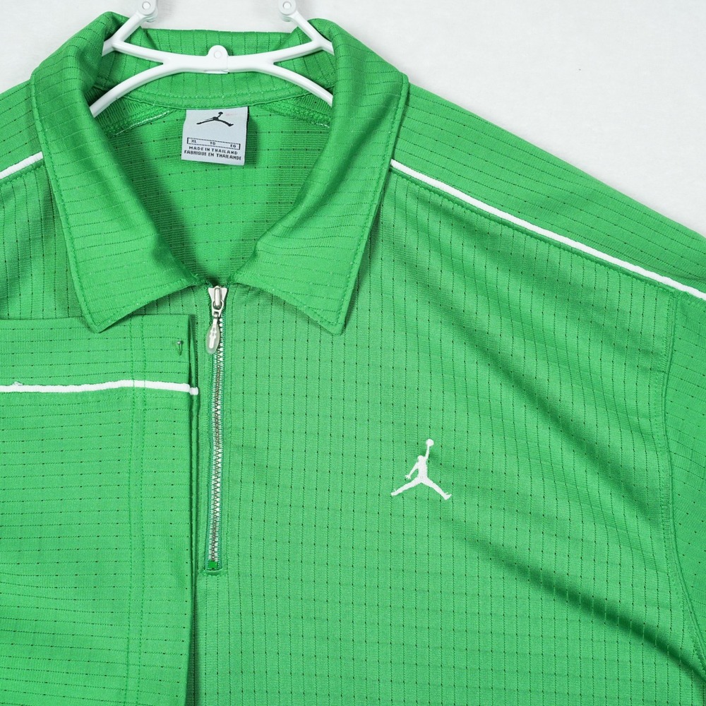 Vintage Jordan Mens XL Green Quarter Zip Polo Shirt Short Sleeve Jumpman